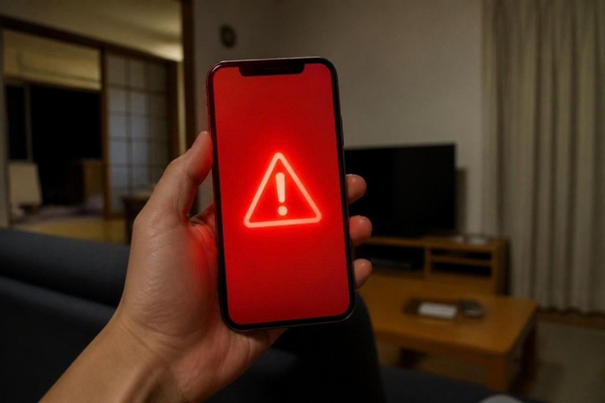 緊急地震速報を表示したスマートフォン