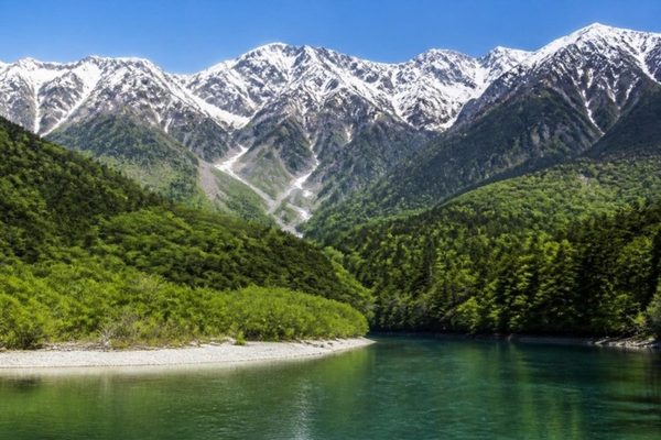 中部の日本アルプスと湖